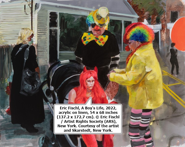 Eric Fischl, A Boy's Life, 2022, acrylic on linen, 54 x 68 inches (137.2 x 172.7 cm). © Eric Fischl / Artist Rights Society (ARS), New York. Courtesy of the artist and Skarstedt, New York.