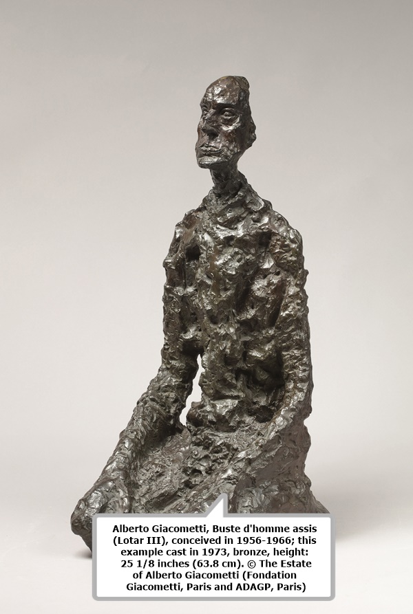 Alberto Giacometti, Buste d'homme assis (Lotar III), conceived in 1956-1966; this example cast in 1973, bronze, height: 25 1/8 inches (63.8 cm). © The Estate of Alberto Giacometti (Fondation Giacometti, Paris and ADAGP, Paris).