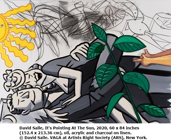 David Salle, It's Pointing At The Sun, 2020, 60 x 84 inches (152.4 x 213.36 cm), oil, acrylic and charcoal on linen.

© David Salle. VAGA at Artists Right Society (ARS), New York.