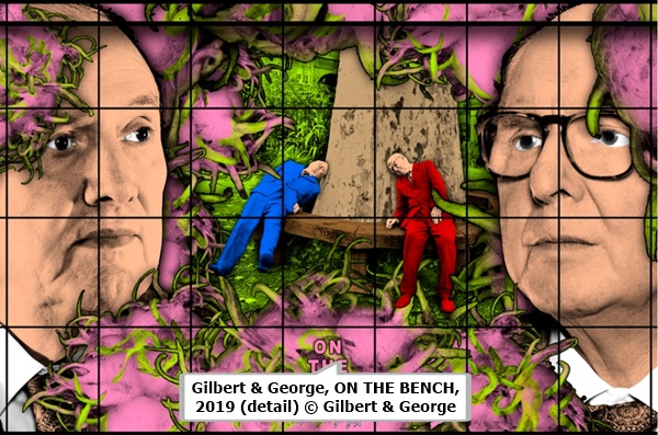 Gilbert & George, ON THE BENCH, 2019 (detail) © Gilbert & George
