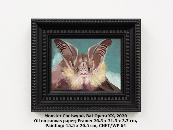 Monster Chetwynd, Bat Opera XX, 2020

Oil on canvas paper; Frame: 26.5 x 31.5 x 3.7 cm, Painting: 15.5 x 20.5 cm, CHET/WP 64