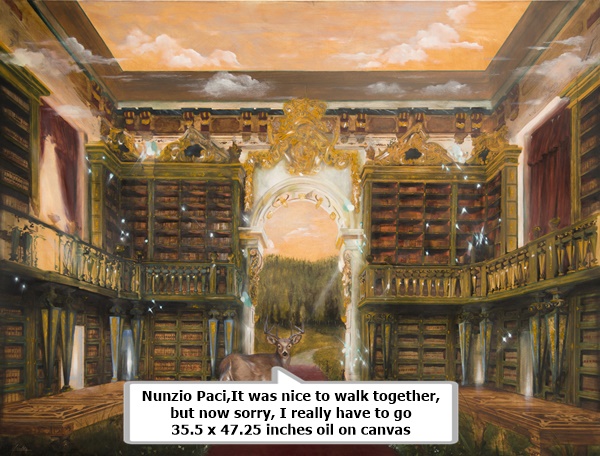 Nunzio Paci,It was nice to walk together, but now sorry, I really have to go
35.5 x 47.25 inches
oil on canvas