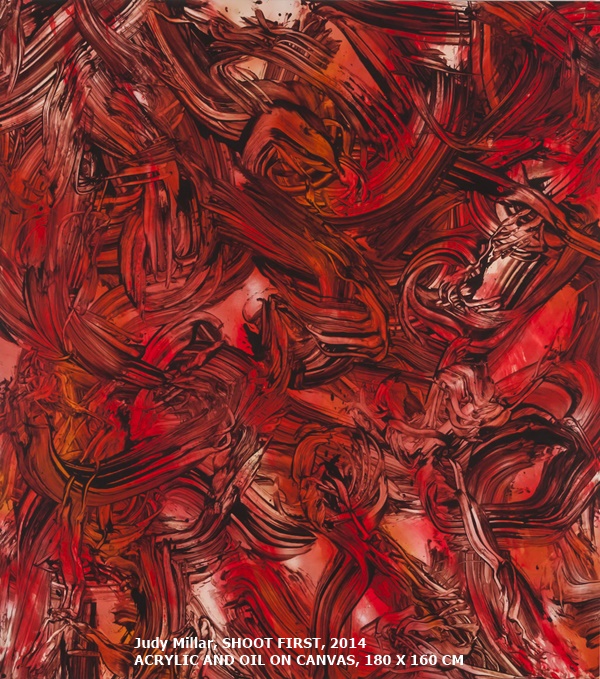 Judy Millar, SHOOT FIRST, 2014
ACRYLIC AND OIL ON CANVAS, 180 X 160 CM
