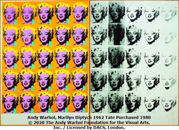 Andy Warhol, Marilyn Diptych 1962 Tate Purchased 1980 © 2020 The Andy Warhol Foundation for the Visual Arts, Inc. / Licensed by DACS, London.