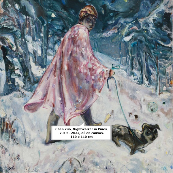 Chen Zuo, Nightwalker in Pines, 2019 - 2022, oil on canvas, 110 x 110 cm