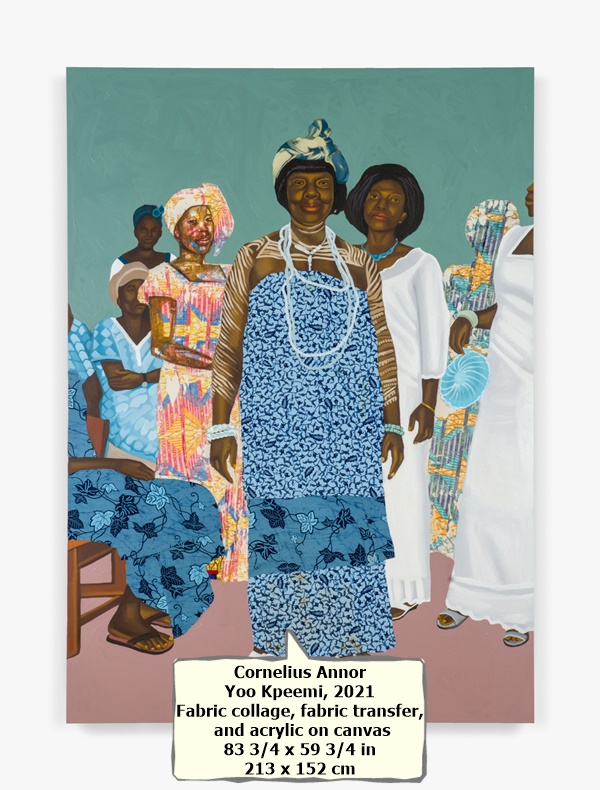 Cornelius Annor
Yoo Kpeemi, 2021
Fabric collage, fabric transfer, and acrylic on canvas
83 3/4 x 59 3/4 in
213 x 152 cm

