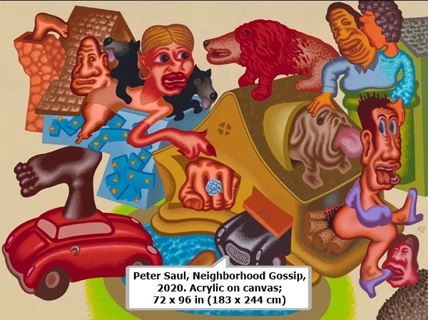 Peter Saul, Neighborhood Gossip, 2020. Acrylic on canvas; 72 x 96 in (183 x 244 cm)