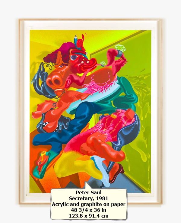 Peter Saul
Secretary, 1981
Acrylic and graphite on paper
48 3/4 x 36 in
123.8 x 91.4 cm

