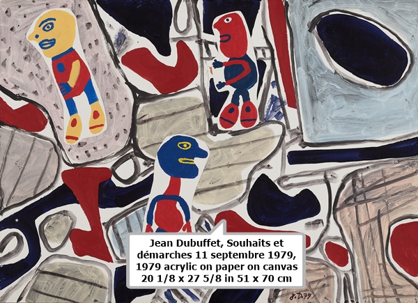 Jean Dubuffet, Souhaits et démarches 11 septembre 1979, 1979
acrylic on paper on canvas
20 1/8 x 27 5/8 in
51 x 70 cm
