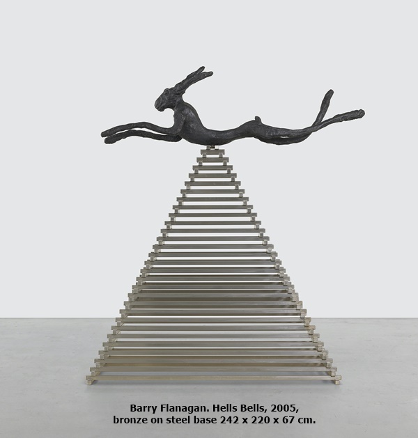 Barry Flanagan. Hells Bells, 2005, bronze on steel base 242 x 220 x 67 cm.