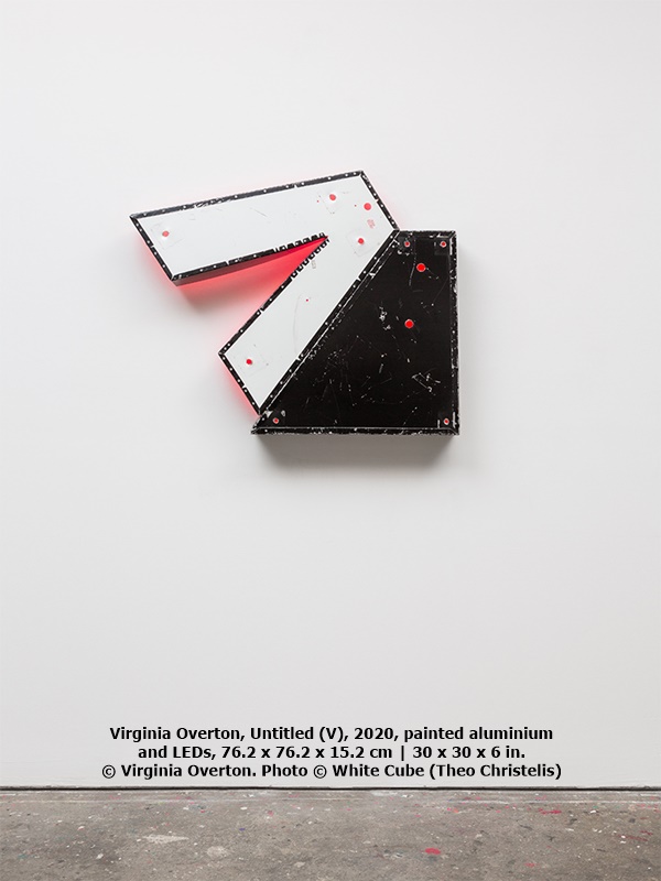 Virginia Overton, Untitled (V), 2020, painted aluminium and LEDs, 76.2 x 76.2 x 15.2 cm | 30 x 30 x 6 in. © Virginia Overton. Photo © White Cube (Theo Christelis)