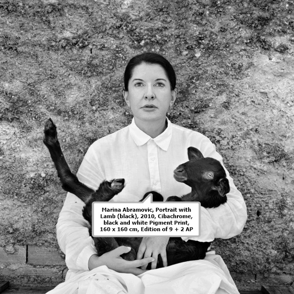 Marina Abramović, Portrait with Lamb (black), 2010, Cibachrome, black and white Pigment Print, 160 x 160 cm, Edition of 9 + 2 AP