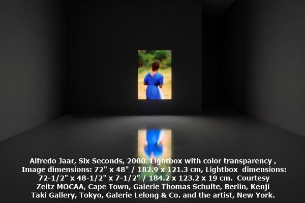 Alfredo Jaar, Six Seconds, 2000. Lightbox with color transparency , Image dimensions: 72' x 48' / 182.9 x 121.3 cm, Lightbox dimensions: 72-1/2' x 48-1/2' x 7-1/2' / 184.2 x 123.2 x 19 cm. Courtesy Zeitz MOCAA, Cape Town, Galerie Thomas Schulte, Berlin, Kenji Taki Gallery, Tokyo, Galerie Lelong & Co. and the artist, New York.